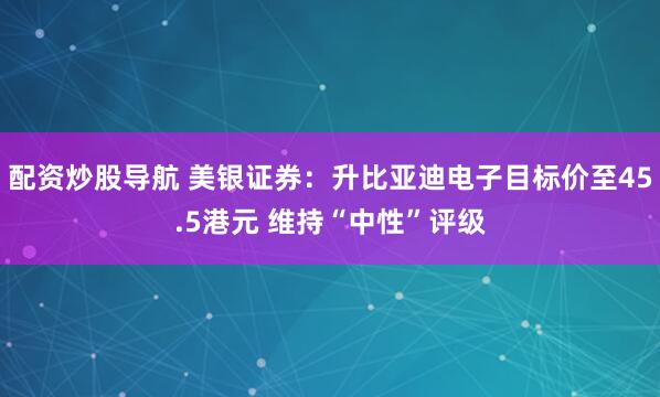 配资炒股导航 美银证券：升比亚迪电子目标价至45.5港元 维持“中性”评级